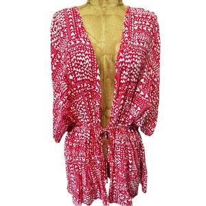 Victoria's Secret Red and White Kimono Robe Cover-Up Like New! O/S